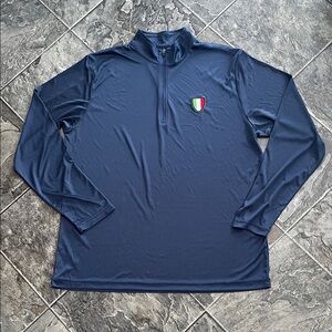 TEAM 365 Men’s Navy Long Sleeve Pullover w Embroidered Italian Flag Patch Sporty